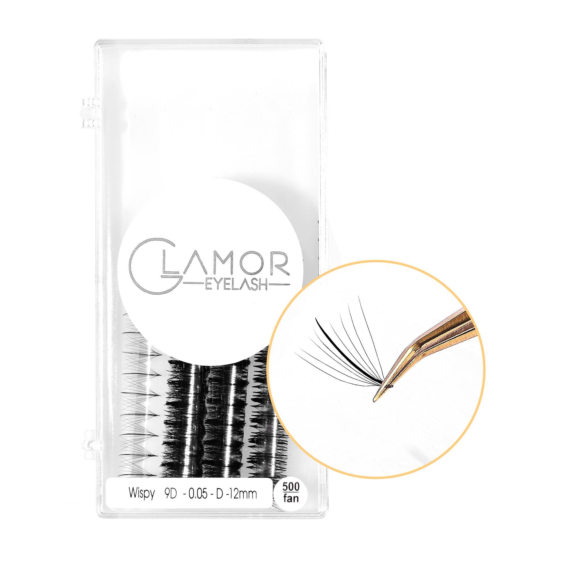 Wispy  9D GLAMOREYELASH 500 FANS Ultra Speed Promade Fans | Natural Wispy Eyelashes Extensions | Handmade Individual Lashes Extension with 0.05mm of Mink Lashes - GlamorEyelash